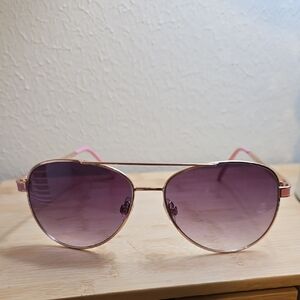 3 Sunglasses - 1 Purple/Pink Aviator, 1 Black, 1 Clear Frame
